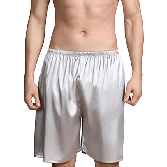 TEAJOPSUU Summer Plus Size Pajama Shorts for Men Lightweight Ice Silk Sleep Shorts 5 Inch Elastic Waist Solid Color Pajama Bottoms Silver