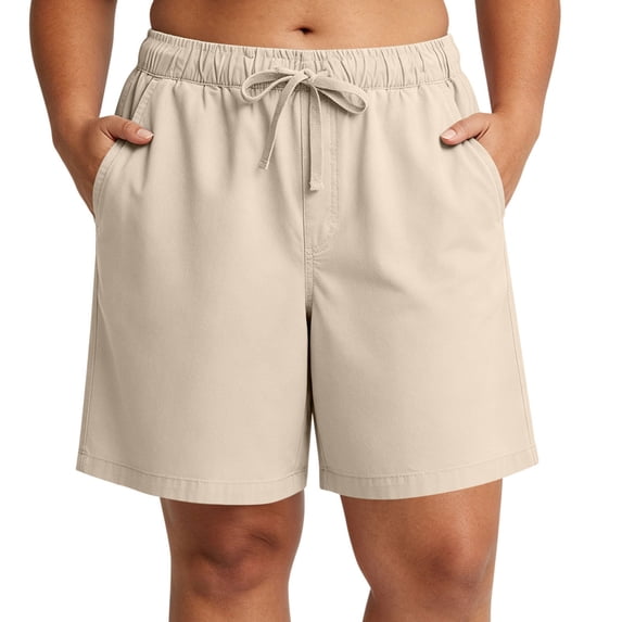 TEAJOPSUU Summer Plus Size Shorts for Women Drawstring Elastic Waist Bermuda Shorts with Pockets Casual Solid Daily Shorts Khaki