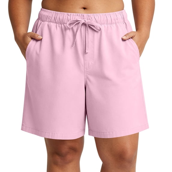 TEAJOPSUU Summer Plus Size Shorts for Women Drawstring Elastic Waist Bermuda Shorts with Pockets Casual Solid Daily Shorts Pink