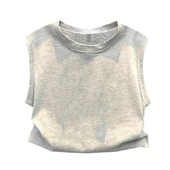 TEAJOPSUU Summer Tank Tops for Boys Girls Kids Solid Color Sleeveless Workout Shirt Soft Round Neck Roomy T Shirt Gray