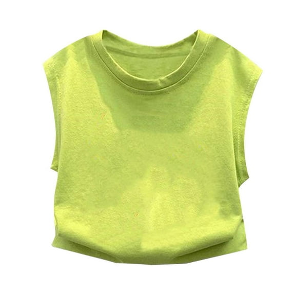 TEAJOPSUU Summer Tank Tops for Boys Girls Kids Solid Color Sleeveless Workout Shirt Soft Round Neck Roomy T Shirt Green