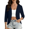thumbnail image 1 of TEAJOPSUU Summer Tops for Women Cardigan Crop 3/4 Sleeve Lightweight Lapel Open Front Shirts Solid Color Casual Blouses for Lounge Daily Wear Navy, 1 of 9
