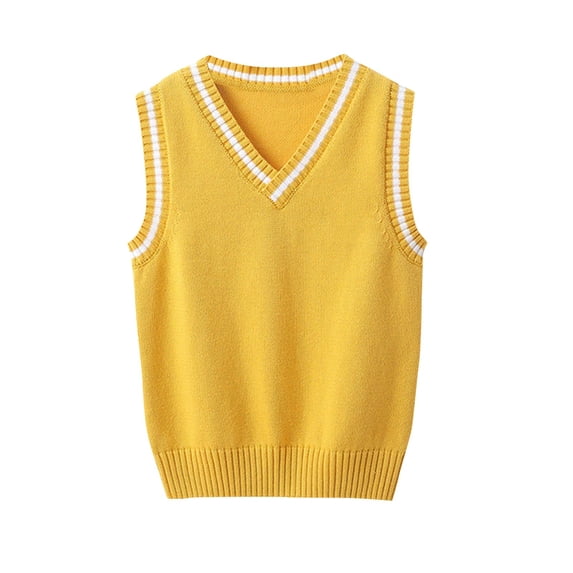 TEAJOPSUU Sweater Vest for Boys and Girls V Neck Sleeveless Knit Color Blocked Casual Ribbed Preppy Pullover Tops A-Yellow
