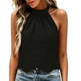 thumbnail image 1 of TEAJOPSUU Tank Tops for Women Halter Neck Embroidered Lace Cropped Tank Tops Bohemian Style Casual Sleeveless Shirts Loose Fit Summer Solid Color Blouses Black, 1 of 6