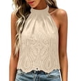 thumbnail image 1 of TEAJOPSUU Tank Tops for Women Halter Neck Embroidered Lace Cropped Tank Tops Bohemian Style Casual Sleeveless Shirts Loose Fit Summer Solid Color Blouses Khaki, 1 of 6