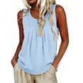 thumbnail image 1 of TEAJOPSUU Tank Tops for Womens Sleeveless Crew Neck Blouses Loose Fit Front Pleated Solid Color Shirts Light Blue, 1 of 7