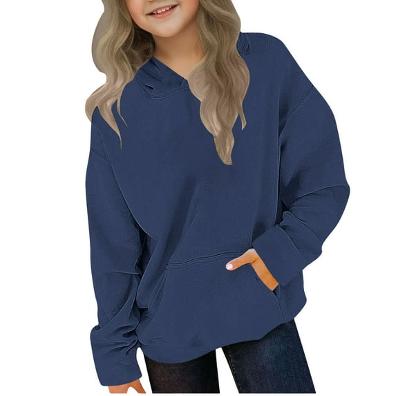 TEAJOPSUU Toddler Baby Boys Girls Long Sleeve Hoodies Sweatshirts Casual Crew Neck Pullover Tops Solid Color Cute Oversized Hooded Sweatshirts B-Navy