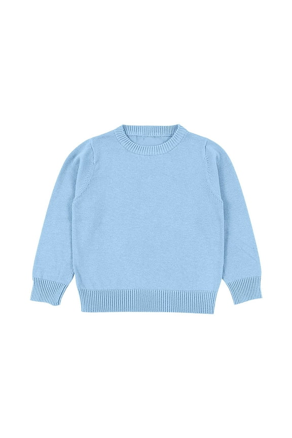 Toddler Baby Boys Girls Sweater 1-8 Year Kids Long Sleeve Knit Sweaters Comfy Casual Ribbed Crew Neck Base Layer Sweaters Light Blue