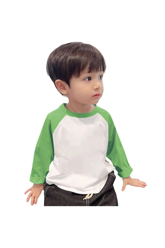 Toddler Baby Girls Boys Long Sleeve Shirts Raglan Shirt Color Blocked Baseball Tee Cotton T-Shirts 2-11 Years Green