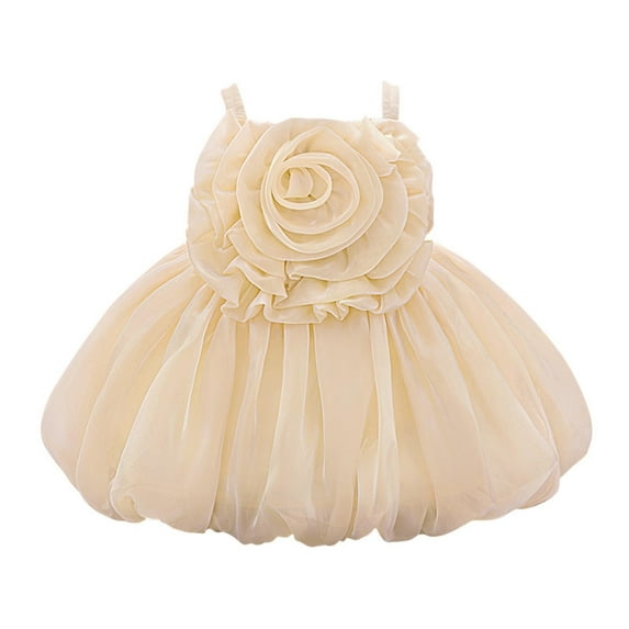 TEAJOPSUU Toddler Baby Girls Princess Dresses Christening Dress Sleeveless Suspender 3D Flower Tulle Dress Wedding Birthday Pageant Tutu Gown F-Yellow