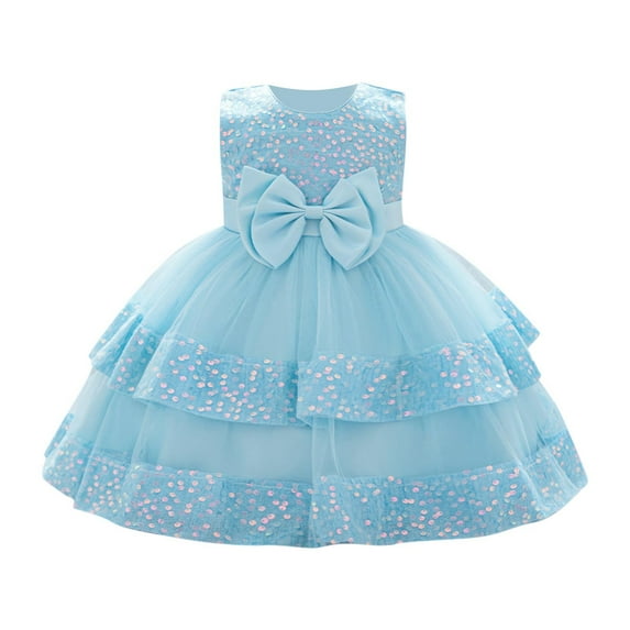 TEAJOPSUU Toddler Baby Girls Princess Dresses Christening Dress Sleeveless Suspender 3D Flower Tulle Dress Wedding Birthday Pageant Tutu Gown H-Blue