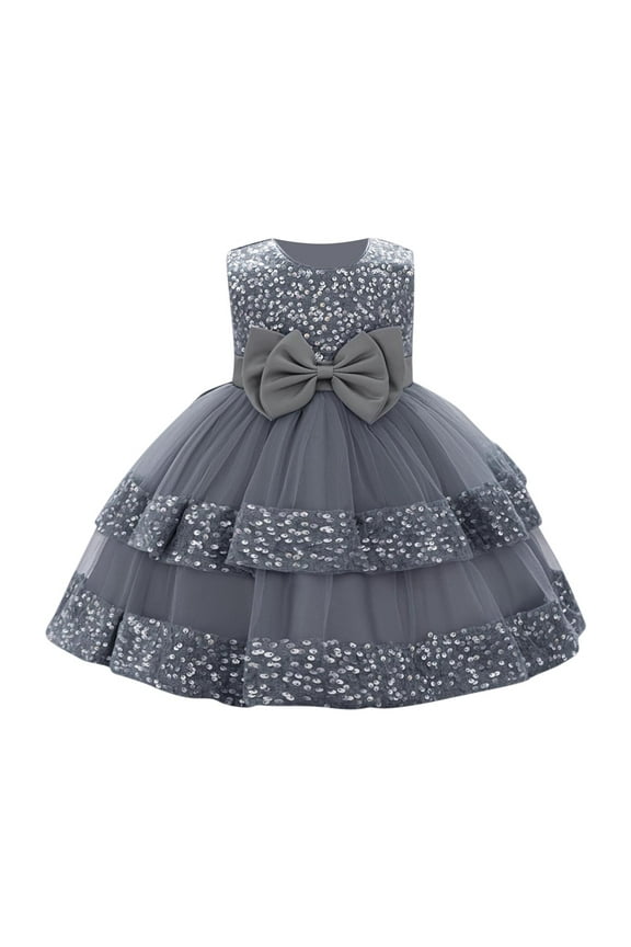 Toddler Baby Girls Princess Dresses Christening Dress Sleeveless Suspender 3D Flower Tulle Dress Wedding Birthday Pageant Tutu Gown H-Gray