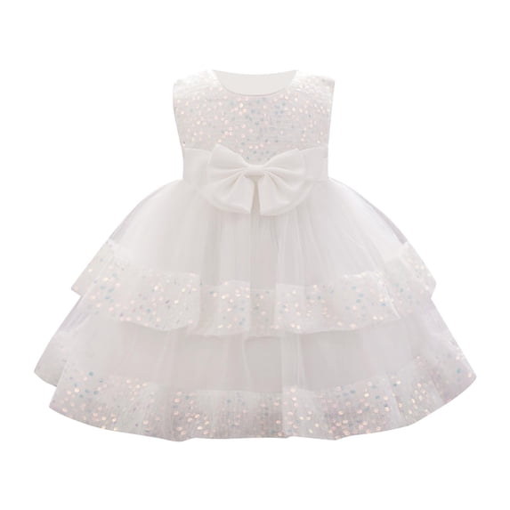 TEAJOPSUU Toddler Baby Girls Princess Dresses Christening Dress Sleeveless Suspender 3D Flower Tulle Dress Wedding Birthday Pageant Tutu Gown H-White