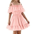 thumbnail image 1 of TEAJOPSUU Toddler Baby Girls Summer Dress Off The Shoulder A-Line Ruffle Hem Smoked Birthday Dresses Little Girls Elegant Casual Party Princess Dress Pink, 1 of 7