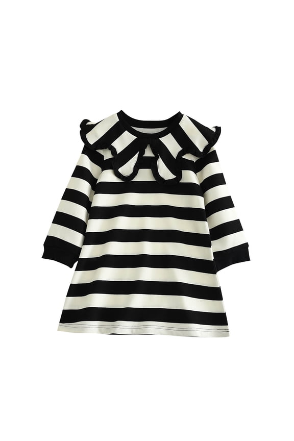 Toddler Girl Long Sleeve Dresses Long Sleeve Shirt Dress Cute Babydoll Collar A-Line Skater Dress Girls School Party Dress 2-8 Years,Black