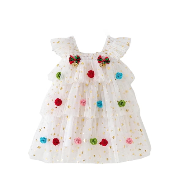 TEAJOPSUU Toddler Grils Christmas Tutu Dress Sleeveless Layered Tulle Dress Little Girl Princess Dresses Tiered formal Party Tulle Dresses,C-White