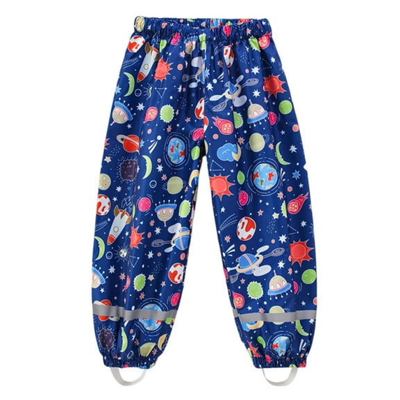 TEAJOPSUU Toddlers Boys Girls Waterproof Rain Pants Kids Lightweight Elastic Waist Windproof Rain Trousers Over Pants for 2-12 Years A-Navy
