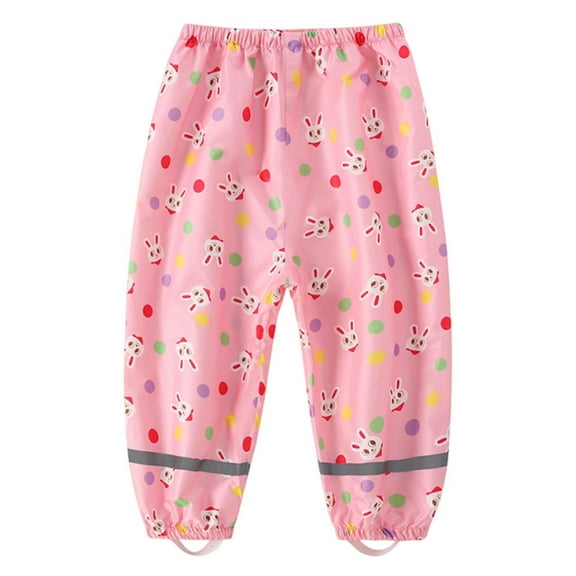 TEAJOPSUU Toddlers Boys Girls Waterproof Rain Pants Kids Lightweight Elastic Waist Windproof Rain Trousers Over Pants for 2-12 Years B-Pink