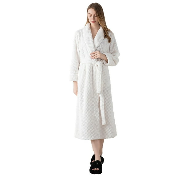 ZQUUVOU Unisex Winter Waffle Robes Plush Fleece Thickened Bathrobes Shawl Collar Winter Warm Nightgown Couple Bathrobe White A
