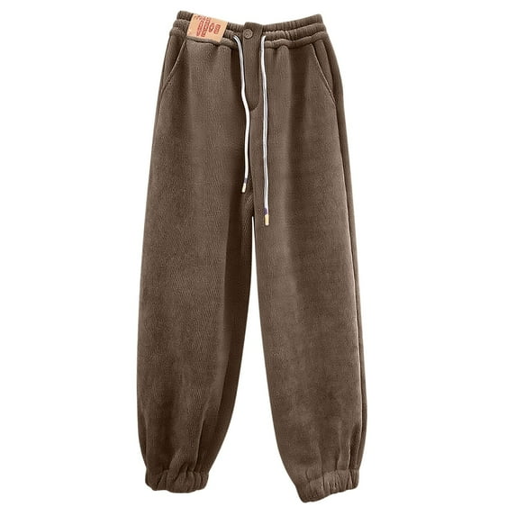 TEAJOPSUU Velvet Pajamas Set for Women Fall Winter Casual Sleep Pants Thermal Solid Color Plush Lined Long Home Bottom Comfortable Coffee