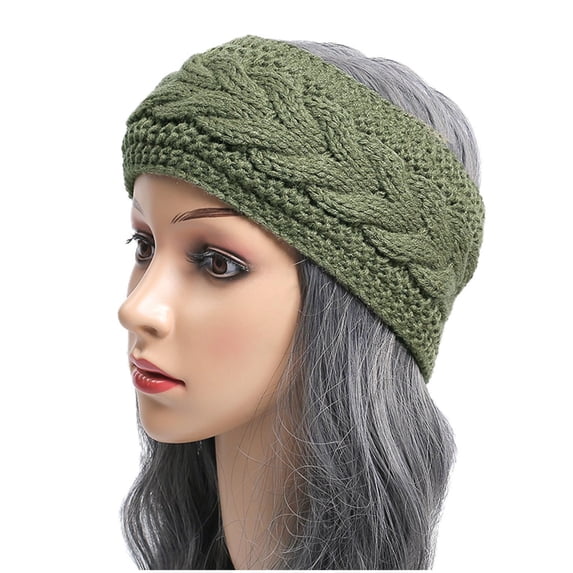 TEAJOPSUU Wide Headbands for Women Winter Warm Knitted Turban Headband Bathing Hairband Hair Twisted Knot Accessories B-Olive Green