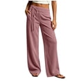 thumbnail image 1 of TEAJOPSUU Wide Leg Pants for Women Comfy Corduroy Drawstring Elastic Waist Palazzo Trousers with Pockets Casual Daily Vacation Pants Pink, 1 of 6