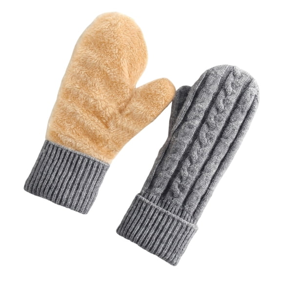 TEAJOPSUU Winter Mittens Gloves for Women Warm Fleece Cozy Knit Thick Thermal Snow Gloves & Mittens for Cold Weather C-Gray