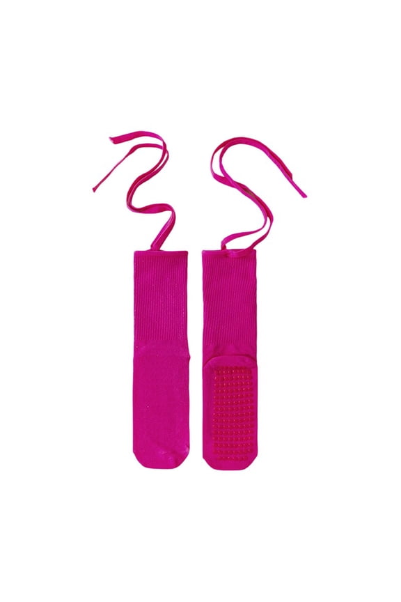 Women Cotton Crew Socks with Straps Thick Solid Color Non-Slip Socks Cute Colorful Casual Sweat-Absorbing Sport Socks for Pilates,Dance,Fitness,Yoga Hot Pink