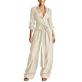 thumbnail image 1 of TEAJOPSUU Women's 2 Pcs Outfits Long Sleeve Button Front Collared Belted Shirts Loose Wide Leg Pants with Pockets Flowy Solid Mathcing Sets Women Clothing Beige, 1 of 8