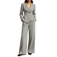 thumbnail image 1 of TEAJOPSUU Women's 2 Piece Business Outfits Long Sleeve V Neck One Breasted Blazer Dressy Wide Leg Pants Solid Work Suits Sets Gray, 1 of 8