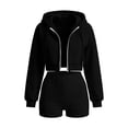 thumbnail image 1 of TEAJOPSUU Women's 2 Piece Tracksuit Sets Cropped Zip Up Hoodie Sweatshirts High Waist Shorts with Pockets Sets Casual Fall Workout Daily Outfits Black, 1 of 7