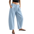 thumbnail image 1 of TEAJOPSUU Women's Ankle Pants High Waist Cropped Barrel Pants Pleated Front Button Closure Side Pockets Casual Trousers for Everyday Vacation Light Blue, 1 of 7