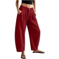 thumbnail image 1 of TEAJOPSUU Women's Ankle Pants High Waist Cropped Barrel Pants Pleated Front Button Closure Side Pockets Casual Trousers for Everyday Vacation Red, 1 of 7