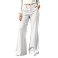 thumbnail image 1 of TEAJOPSUU Women's Bootcut Pants Cotton Blend High Waisted Double Button Fly Flare Trousers with Pockets Casual Fall Daily Pants White, 1 of 6