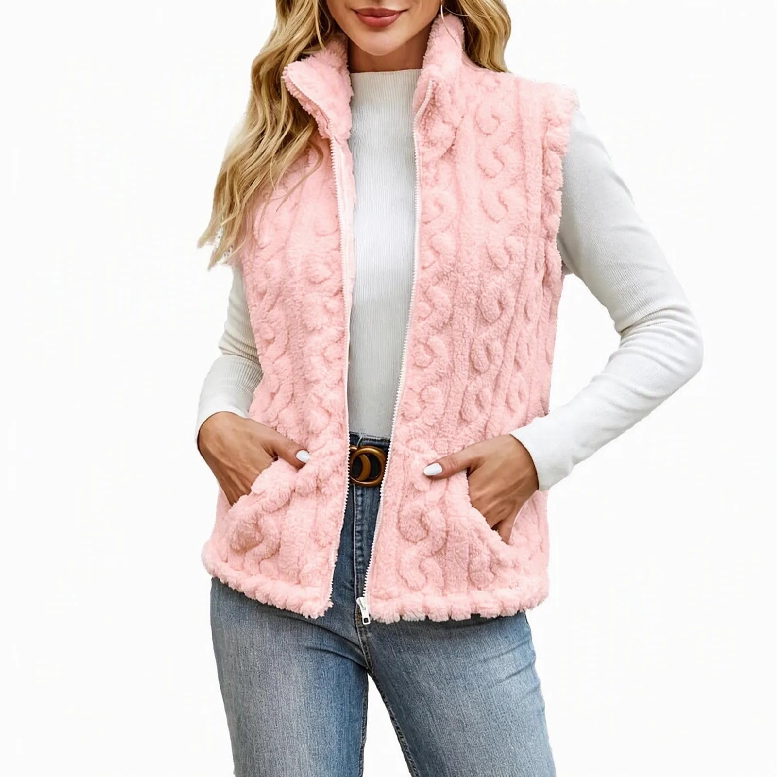 4212 Postcode TEAJOPSUU Women's Cable Knit Vests Zip up Sleeveless Stand Collar Fuzzy ...