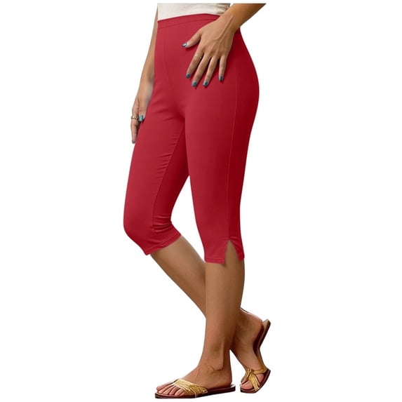 TEAJOPSUU Women's Capri Leggings Slim Fit High Waisted Below Knee Yoga Pants Stretchy Tummy Control Cropped Capri Pants for Casual Layering Red