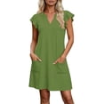 thumbnail image 1 of TEAJOPSUU Women's Casual A-Line Dresses with Pockets Cap Sleeve V Neck Mini Tshirt Dresses Flowy Sundress Green, 1 of 6