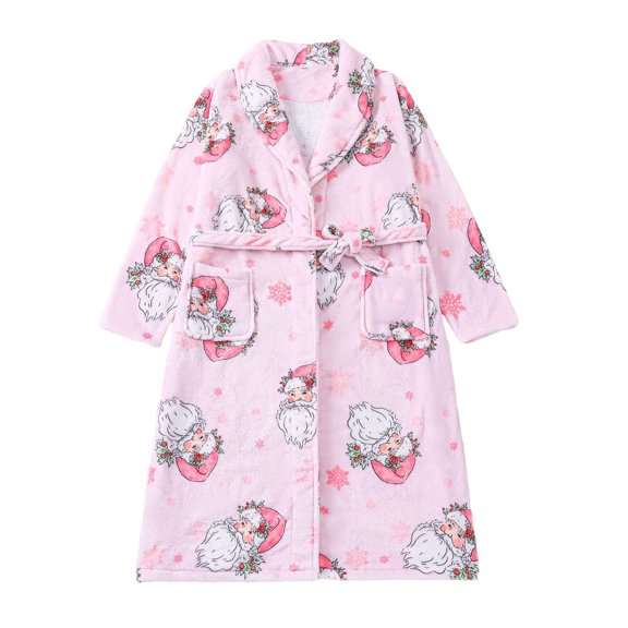 ZQUUVOU Women's Christmas Plush Robes Fleece Solid Casual Bathrobes Waist Cardigan with Pocket Long Sleeve Shawl Collar Sleepwear Pink