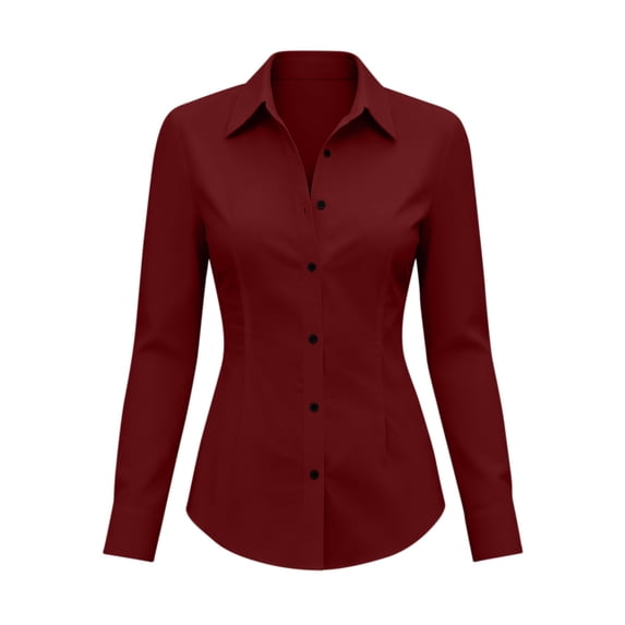 TEAJOPSUU Women's Classic Fitted Dressy Shirts Long Sleeve Button Down Wrinkle-Free Shirts Casual Work Office Blouse Top Burgundy