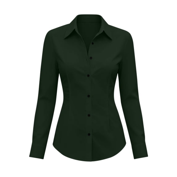 TEAJOPSUU Women's Classic Fitted Dressy Shirts Long Sleeve Button Down Wrinkle-Free Shirts Casual Work Office Blouse Top Olive Green