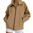 thumbnail image 1 of TEAJOPSUU Women's Collared Zip Up Jackets Long Sleeve Jackets with Side Zipper Pockets Loose Fit Casual Fall Jackets Blouses Khaki, 1 of 6