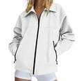 thumbnail image 1 of TEAJOPSUU Women's Collared Zip Up Jackets Long Sleeve Jackets with Side Zipper Pockets Loose Fit Casual Fall Jackets Blouses White, 1 of 6
