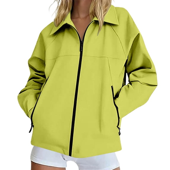 TEAJOPSUU Women's Collared Zip Up Jackets Long Sleeve Jackets with Side Zipper Pockets Loose Fit Casual Fall Jackets Blouses Yellow