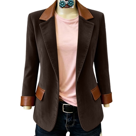 TEAJOPSUU Women's Corduroy Blazers Dressy Fall Winter Clothes Notched Lapel Button Front Suit Jackets with Patch Pockets for Business Office C-Coffee