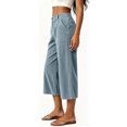 thumbnail image 1 of TEAJOPSUU Women's Corduroy Capris Soft Wide Leg Button Fly Cropped Palazzo Pants with Pockets Comfy Solid Casual Trousers for Everyday Fall Light Blue, 1 of 9