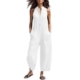 thumbnail image 1 of TEAJOPSUU Women's Cotton Blend Jumpsuits with Pockets Sleeveless Wide Leg Ankle Jumpsuits Collared Button Down Overalls Loose Fit Clothing White, 1 of 5