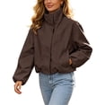 thumbnail image 1 of TEAJOPSUU Women's Cropped Zip Up Jacket Stand Collar Long Sleeve Outerwear Jackets with Pockets for Casual Streetwear Coffee, 1 of 7