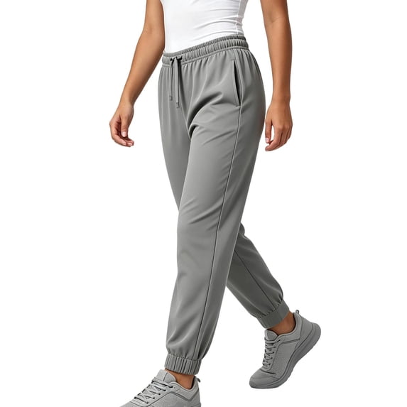 TEAJOPSUU Women's Drawstring Joggers Comfy Straight Leg Drawstring Elastic Cuffed Hem Jogging Pants with Pockets Casual Ankle Length Workout Trousers Gray