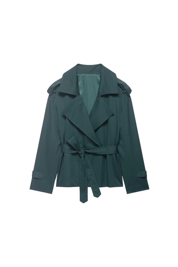 Women's Dressy Wrap Tie Belted Trench Coats Long Sleeve Lapel Collar Blazers Button Front Waistcoat Jackets with Pockets Olive Green