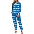 thumbnail image 1 of TEAJOPSUU Women's Fall Pajamas Set Casual Striped Crew Neck Pullover Long Sleeves Tops Drawstring Pants Home Wear Pajamas Set Blue B, 1 of 7